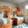  Vintage Rustic Bedroom Dark Brwon Wooden Furniture Set Colored Bed Frame Brown Stand Placed Assorted Color Stripped Sheet